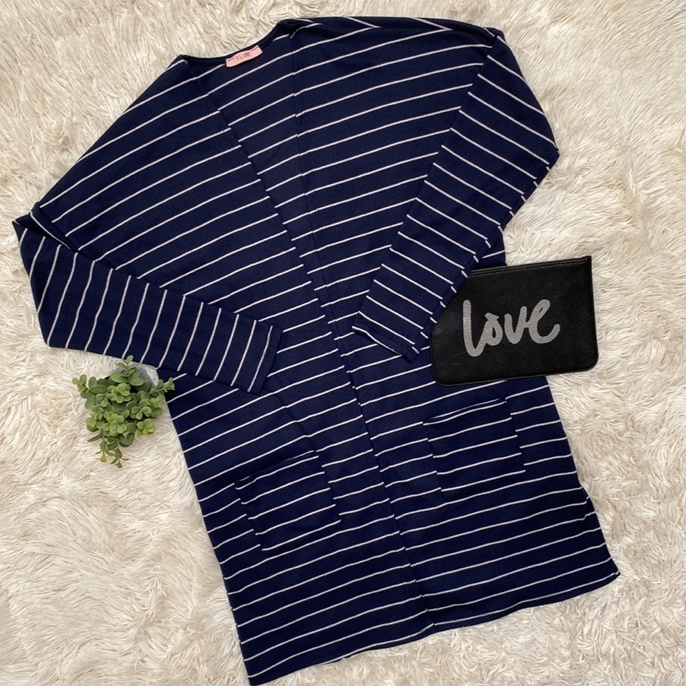 PS Love Waffle Striped Open Cardigan 💗 Navy & White